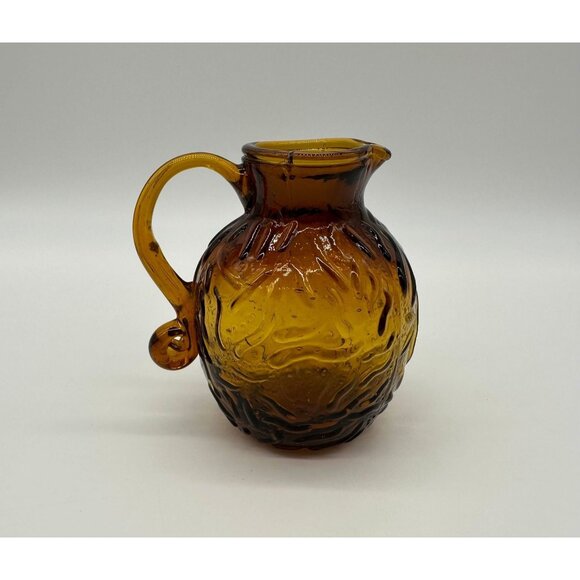 Vintage Pitcher Creamer Amber Glass Textured Honey Autumn Fall Decor Pilgrim USA - Picture 2 of 9